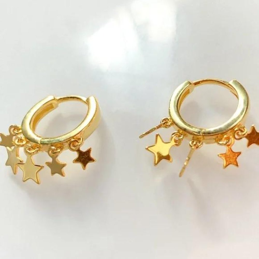 18K GOLD TASSEL STARS EARRINGS, NICE EARRINGS, CUTE EARRINGS - Picture 4 of 4